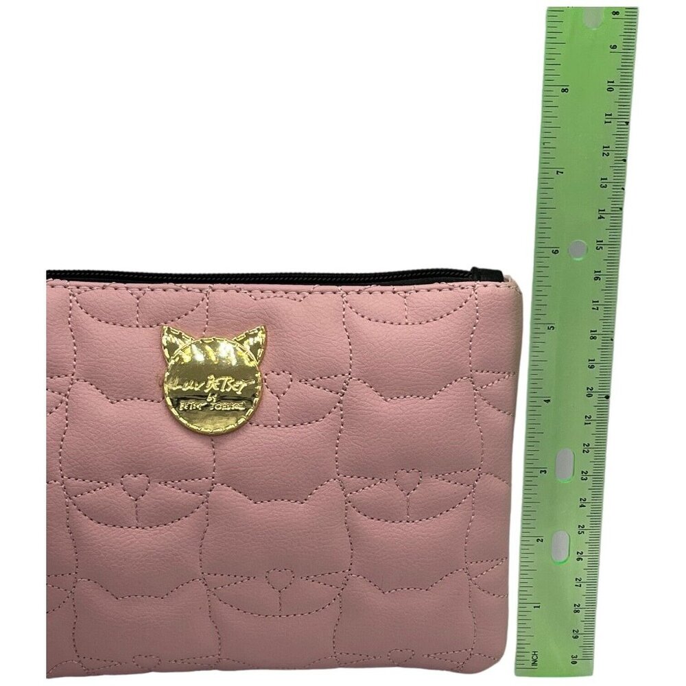 Betsey Johnson Quilted Rose Pink Kitty Cat Wristlet Clutch Bag Detach 48" Strap - Picture 8 of 10
